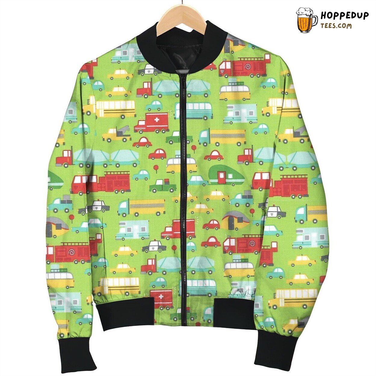 Color Truck On Green Bomber Jacket