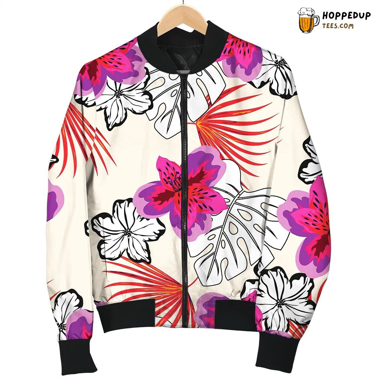Colored And Black And White Floral Bomber Jacket