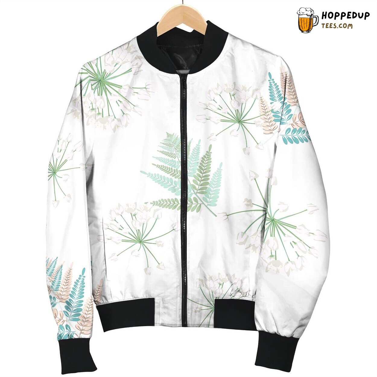 Colored Fern Tropical Leaves Seamless Pattern Bomber Jacket