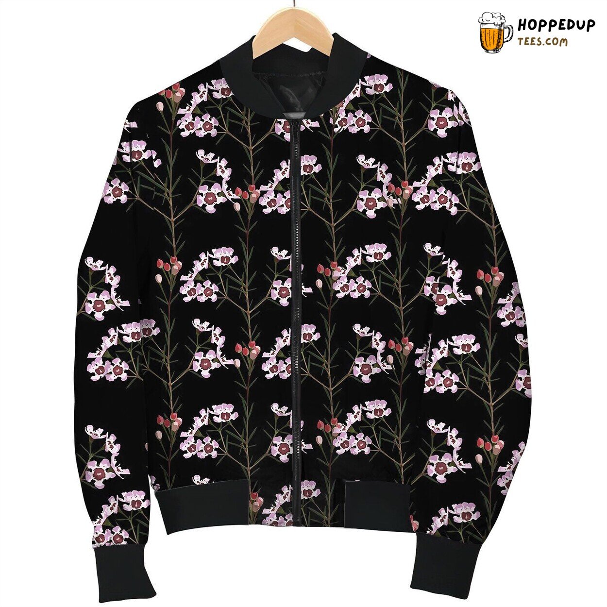 Colored Tropical Flowers Plant Seamless Pattern Bomber Jacket