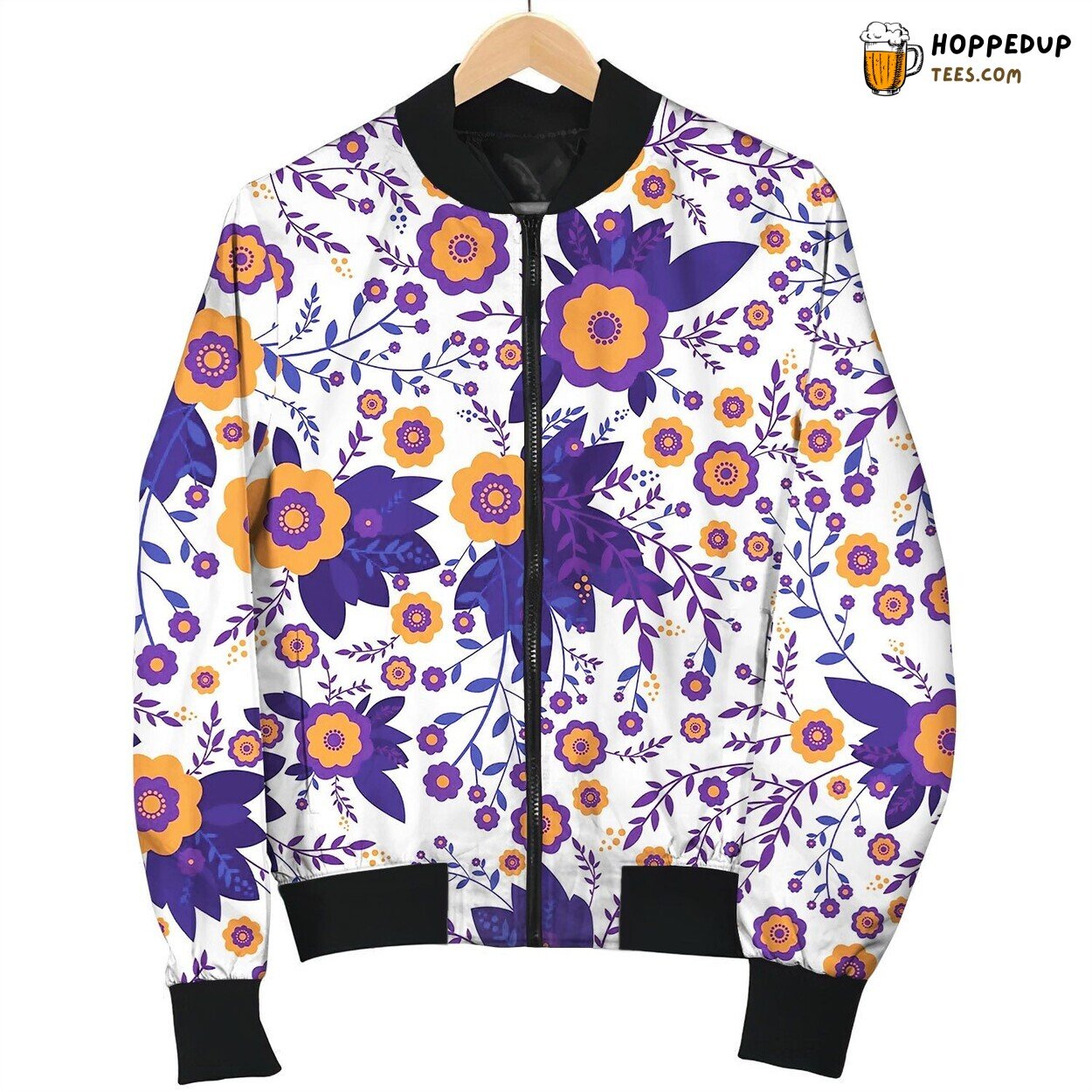 Colorful Abstract Wildflowers Orange Violet Bomber Jacket