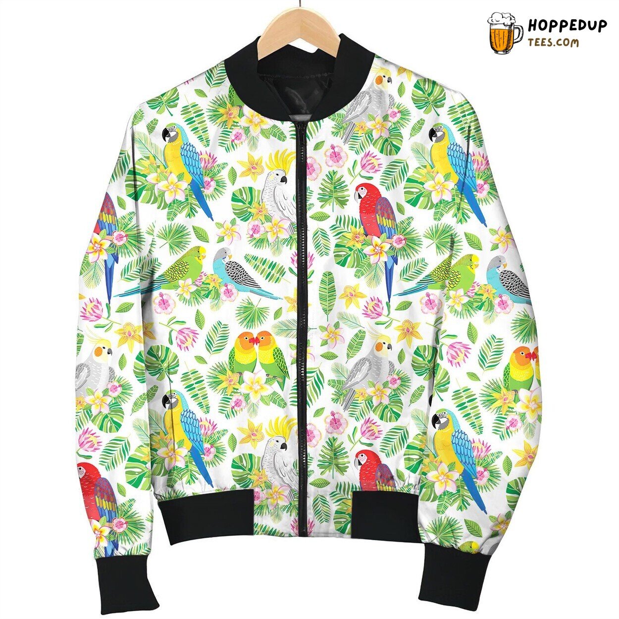 Colorful Beautiful Parrot Tropical Plant Bomber Jacket