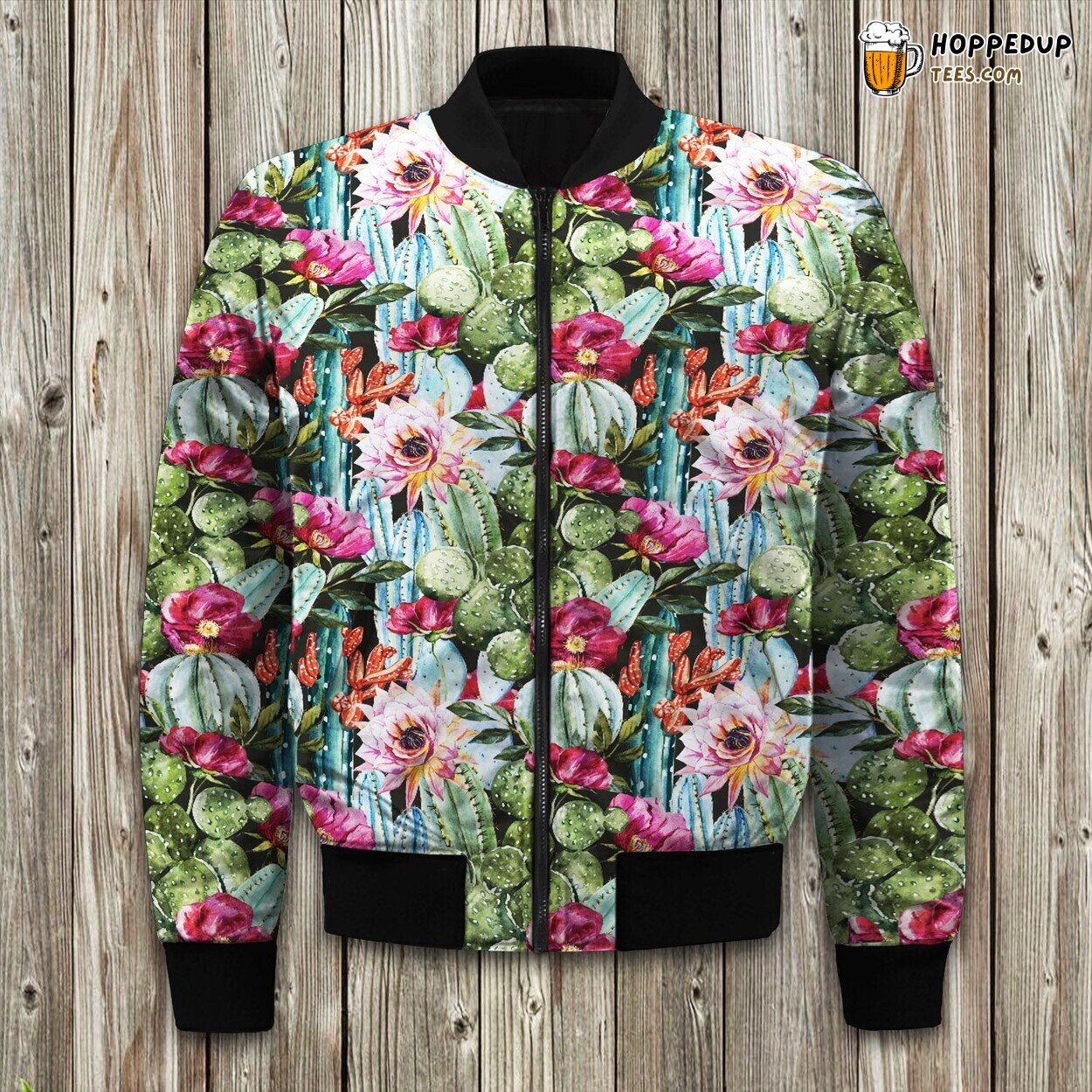 Colorful Cactus Graphics Winter Bomber Jacket Desert Beauty Design