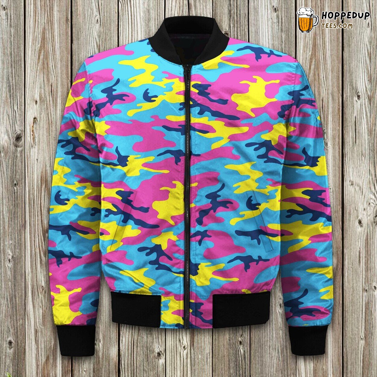 Colorful Camo Patterns Winter Bomber Jacket Artistic Military Fashion Remix
