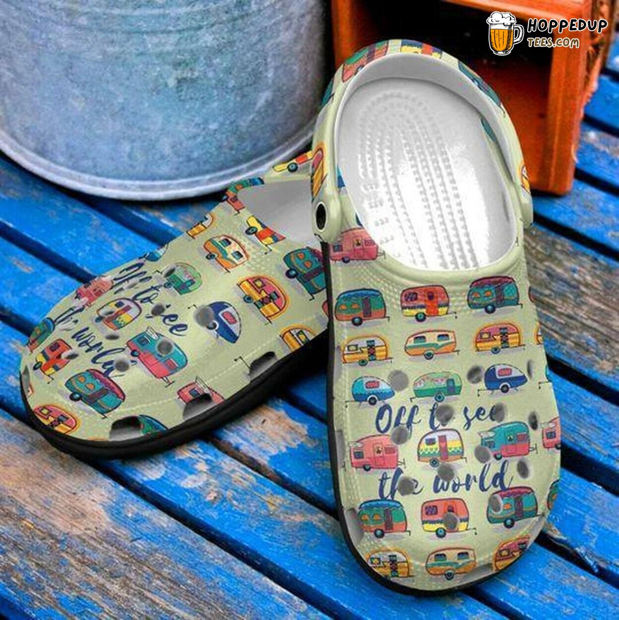 Colorful Camper Van Camping Themed Personalized Rubber Clog Shoes