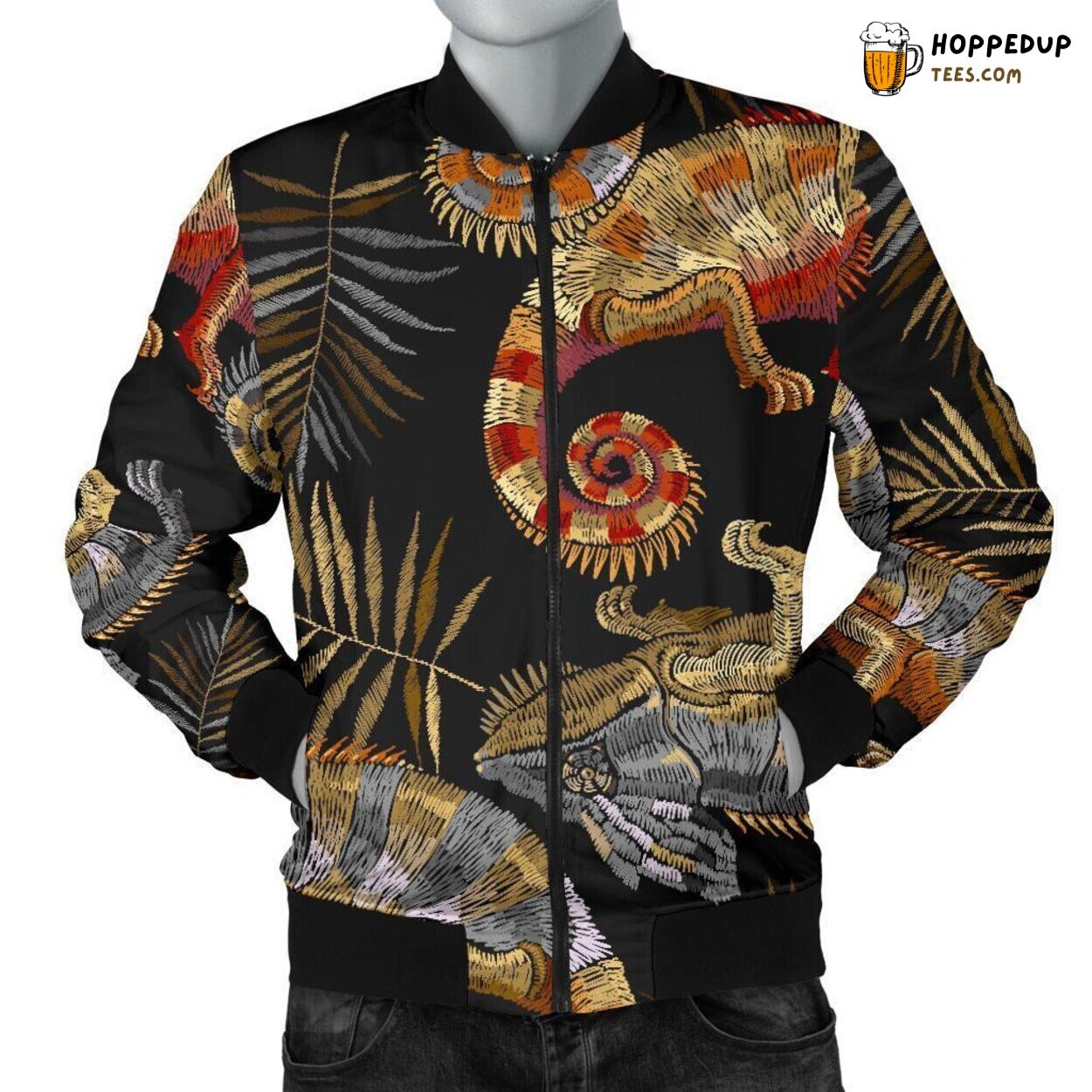 Colorful Chameleon Essence Men’s Bomber Jacket Unique Pattern Design Art
