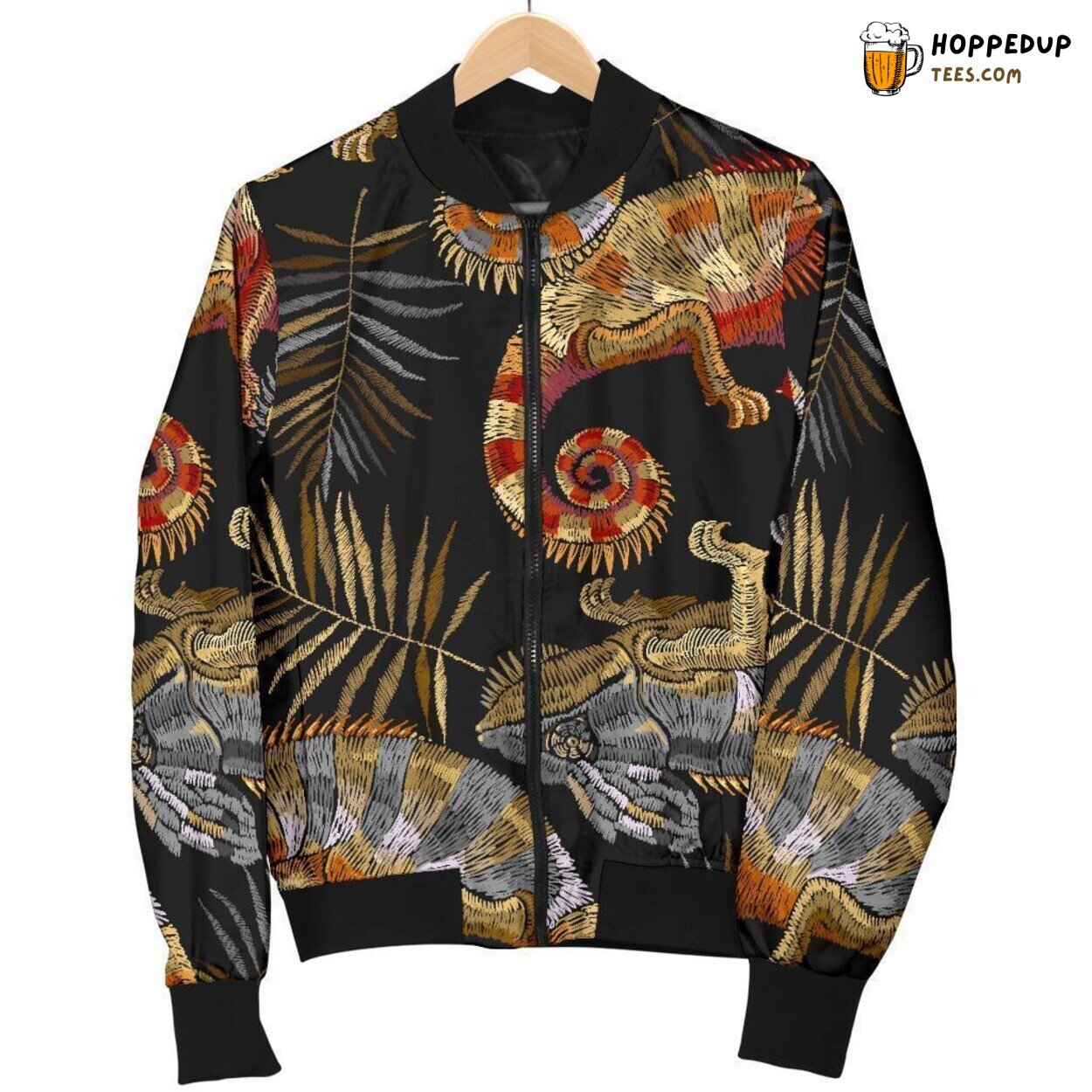 Colorful Chameleon Essence Men’s Bomber Jacket Unique Pattern Design Art