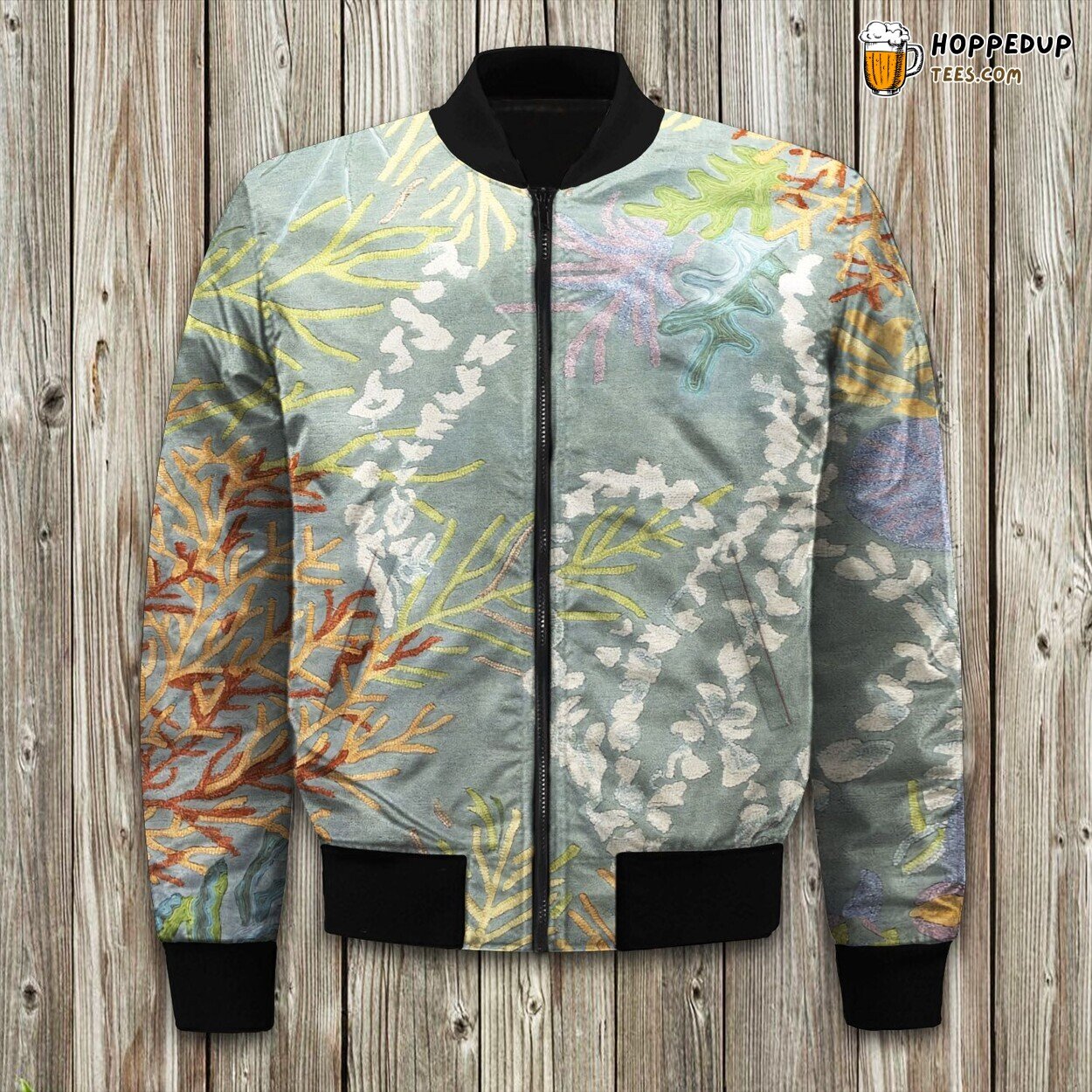 Colorful Coral Reef Print Winter Bomber Jacket Ocean Beauty Elegance