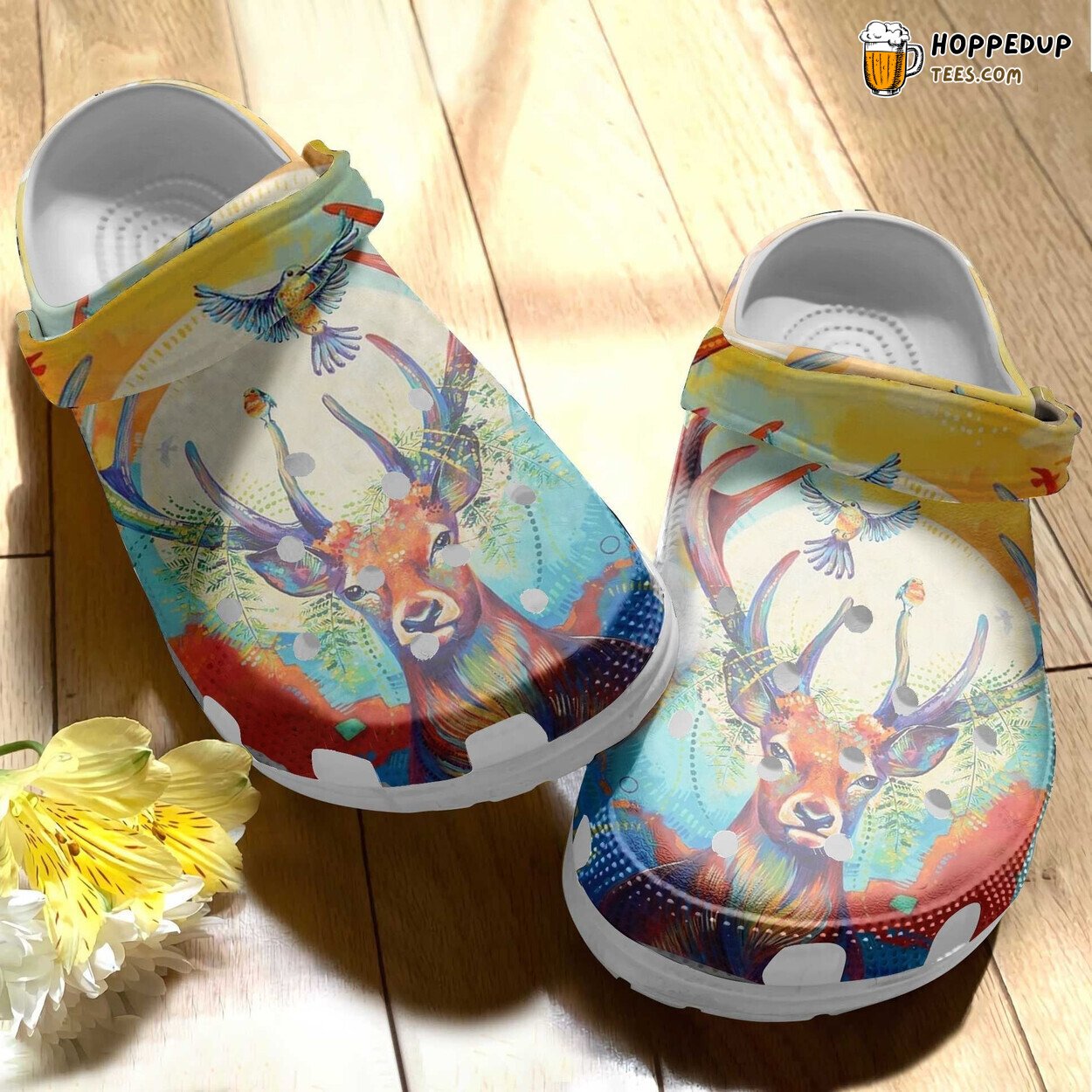 Colorful Deer Bird Art Birthday Gift Unique Crocbland Clog Shoes