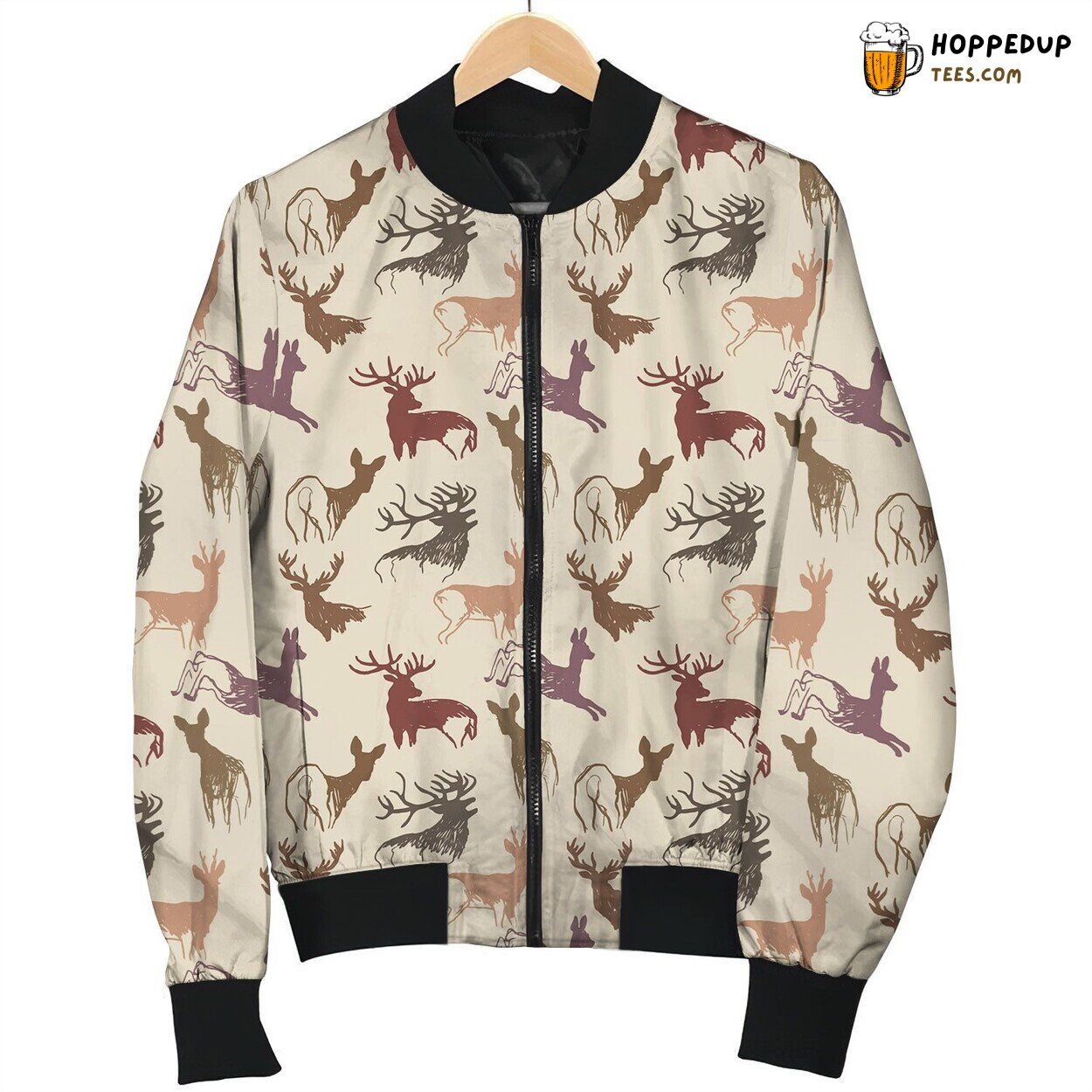 Colorful Deer Hunting Pattern Bomber Jacket