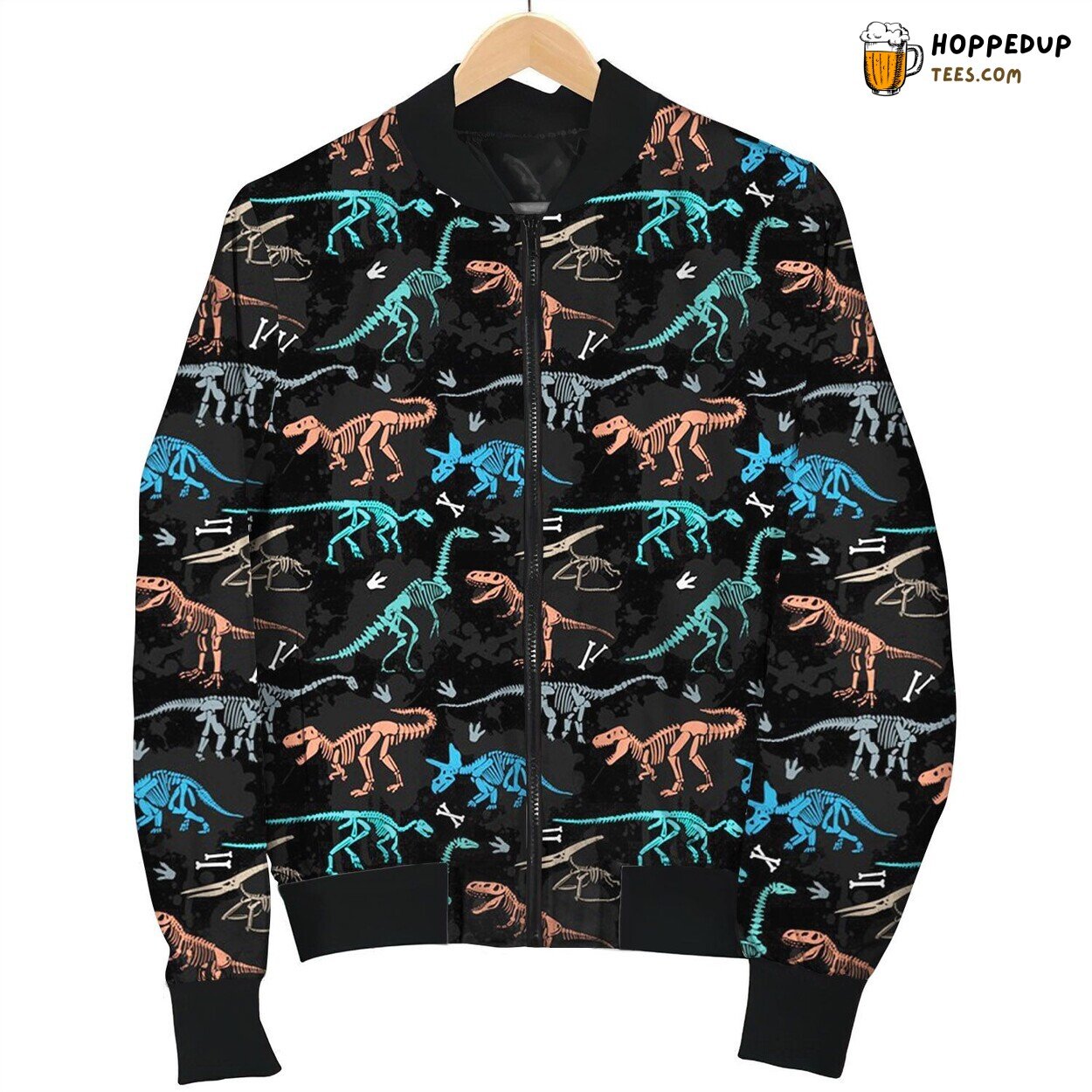 Colorful Dinosaur Bones On Dark Background Bomber Jacket
