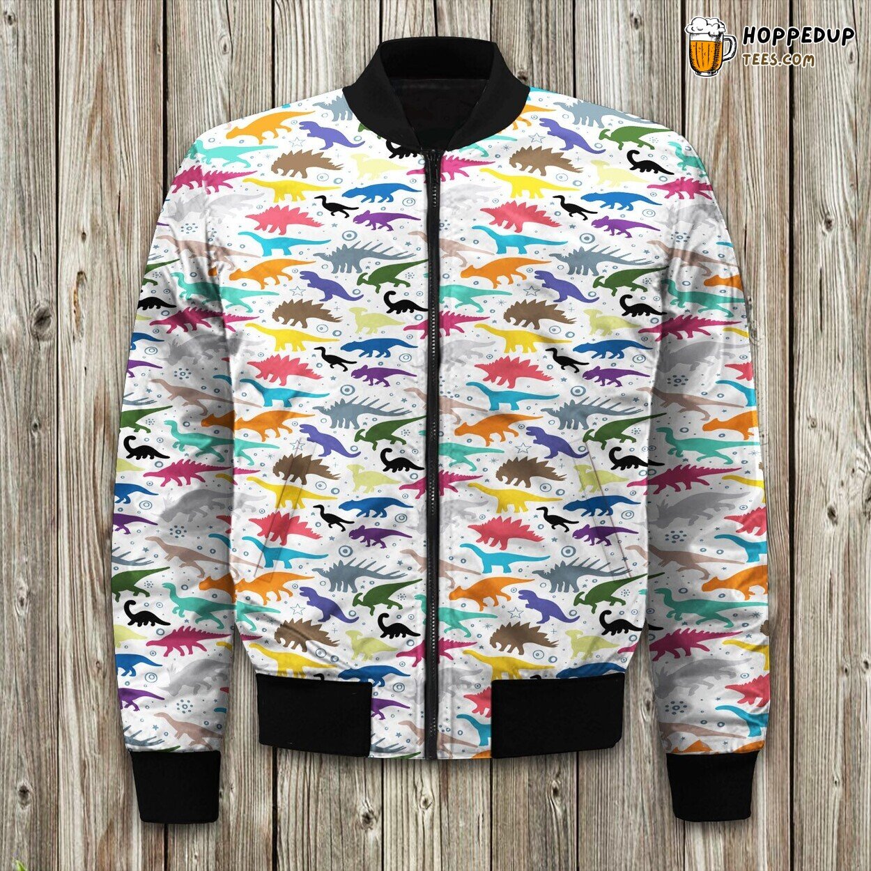 Colorful Dinosaur Pattern Area Bomber Jacket