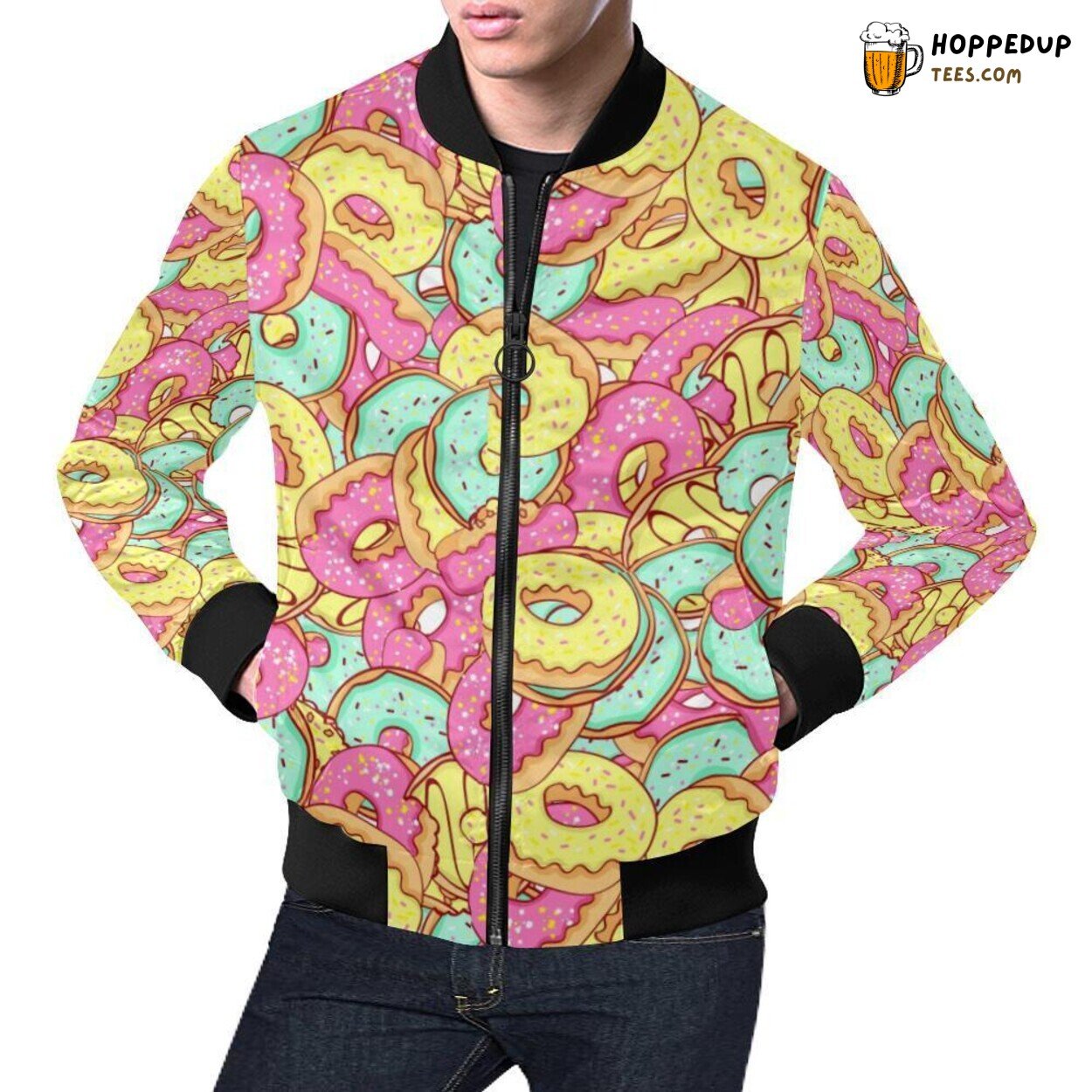 Colorful Donut Distinct Pattern Men’s Bomber Jacket Unique Design Look Colorful Donut Distinct Pattern Men’s Bomber Jacket Unique Design Look