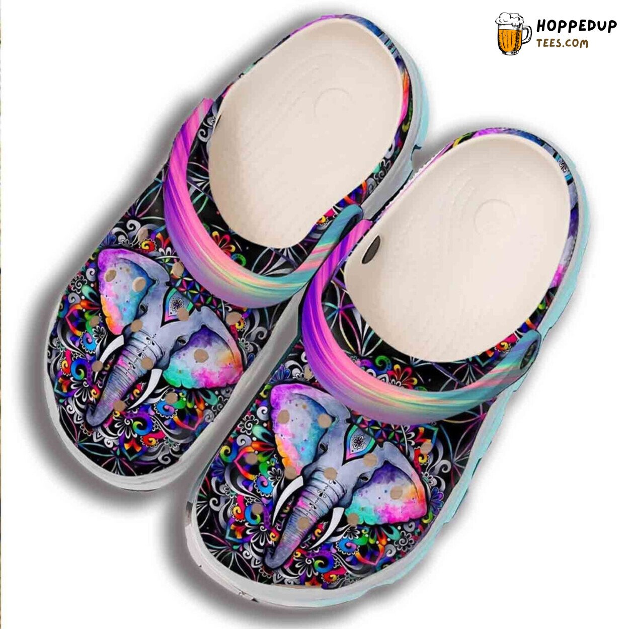 Colorful Elephant Hippie Inspired Rubber Clog Shoes Comfy Unique Design