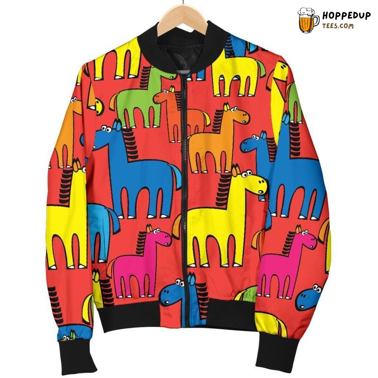 Colorful Equestrian Tribute Men’s Bomber Jacket Unique Design Pattern Art