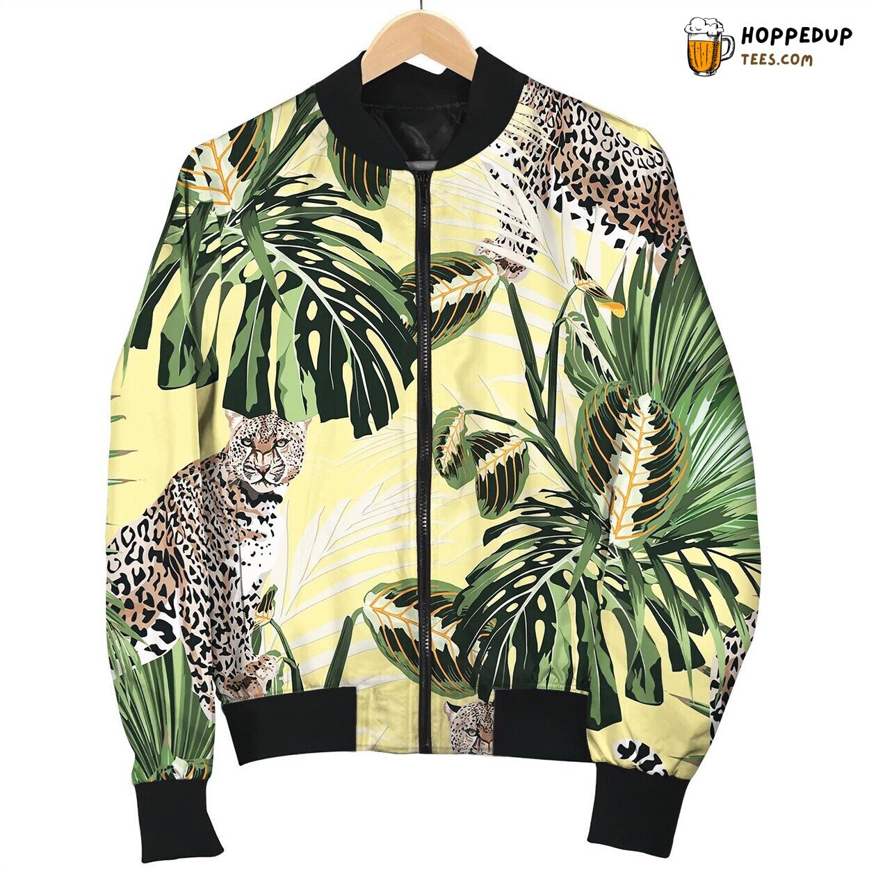 Colorful Floral Pattern With Tiger Leopard Bomber Jacket