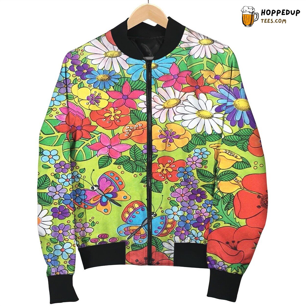 Colorful Flowers And Butterfly Bomber Jacket