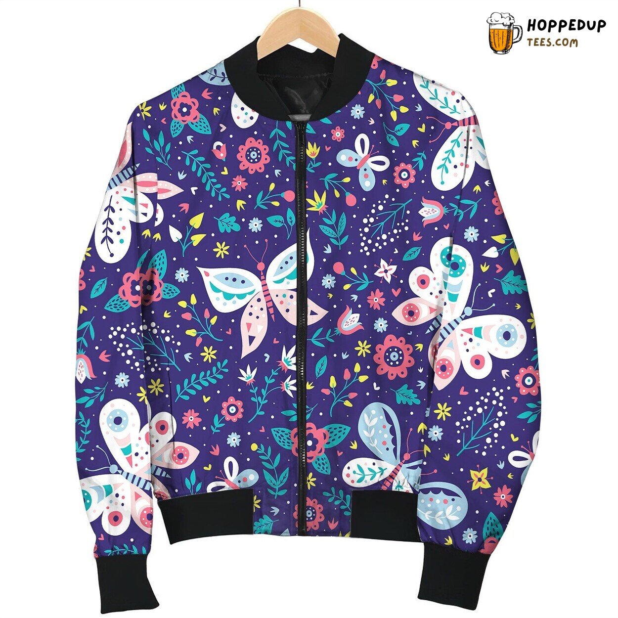 Colorful Folk Seamless Pattern Butterflies Bomber Jacket