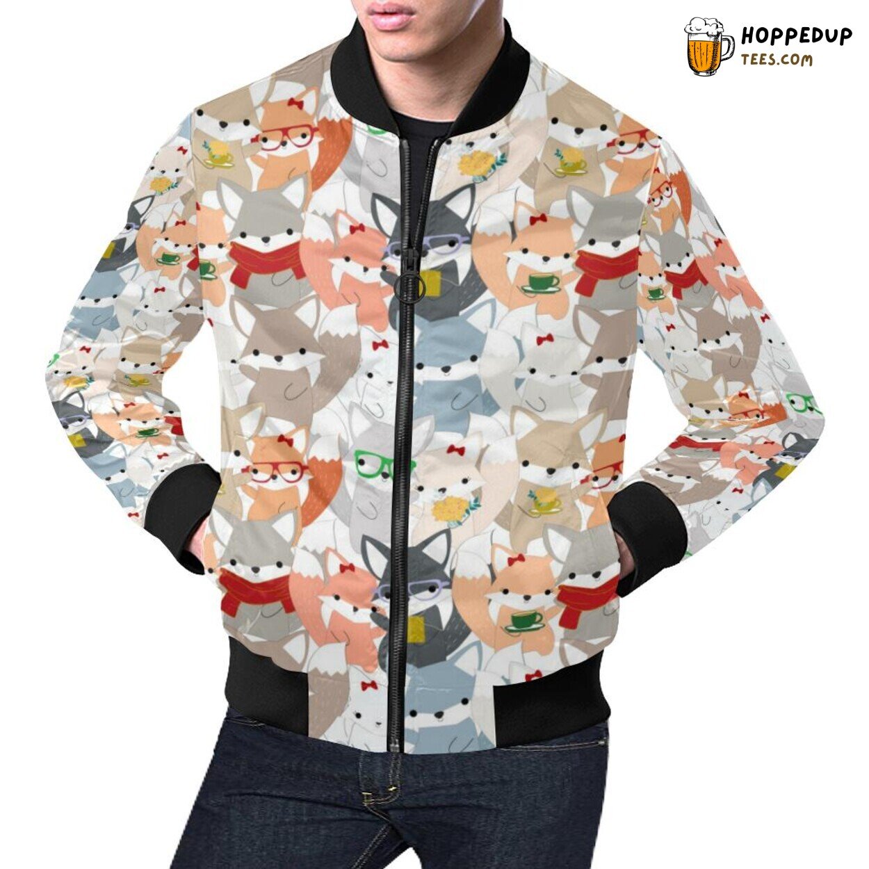 Colorful Fox Distinctive Pattern Men’s Bomber Jacket Unique Design Look Colorful Fox Distinctive Pattern Men’s Bomber Jacket Unique Design Look