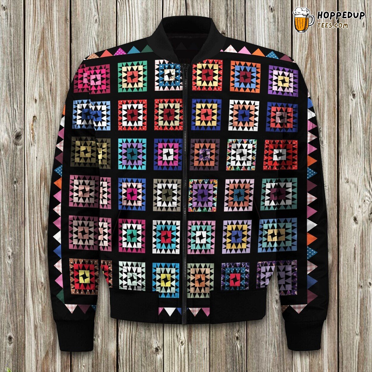 Colorful Granny Square Pattern Winter Bomber Jacket Knitting Elegance