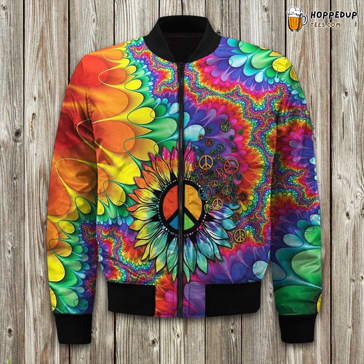 Colorful Hippie Peace Spaghetti Bomber Jacket