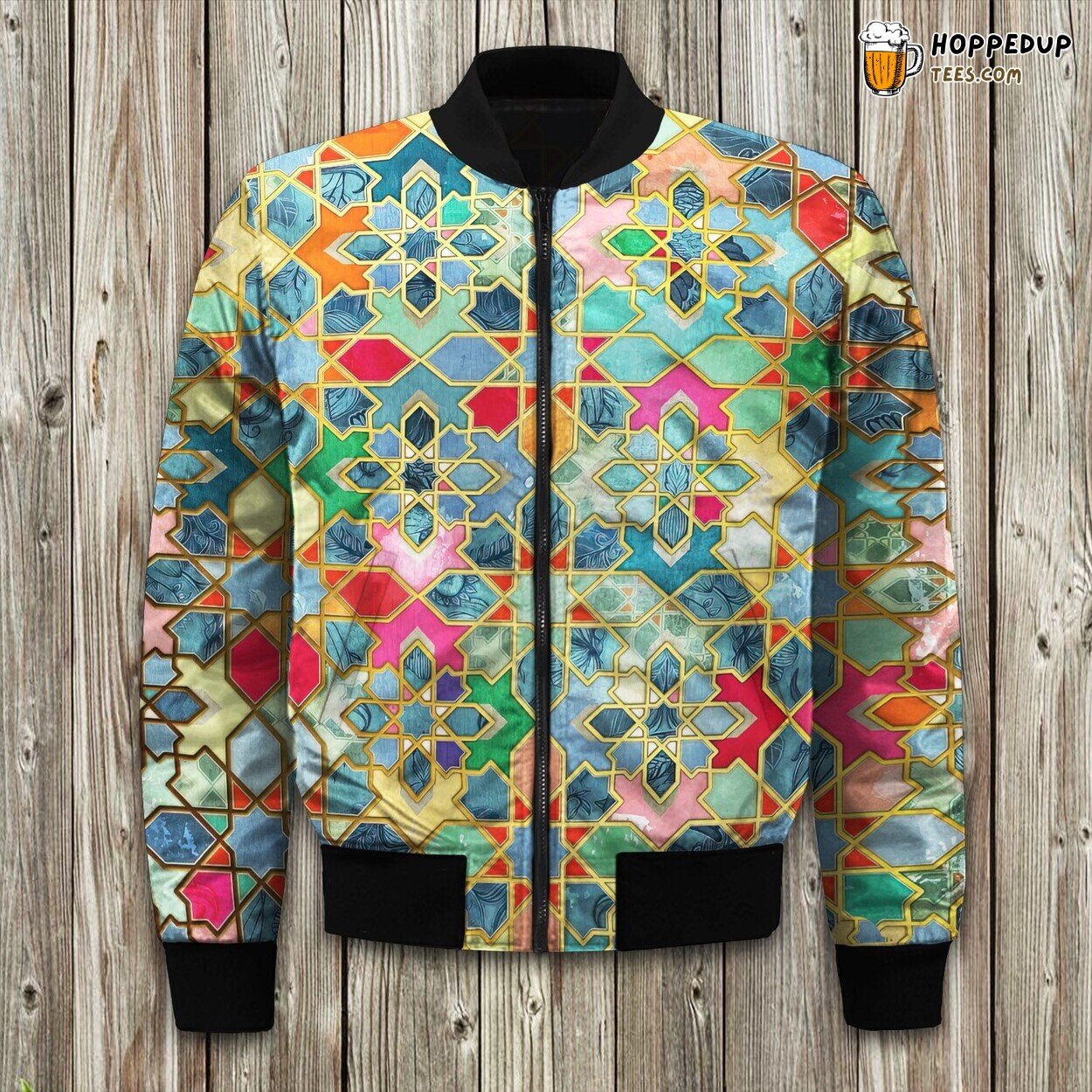 Colorful Moroccan Mosaic Metal Bomber Jacket