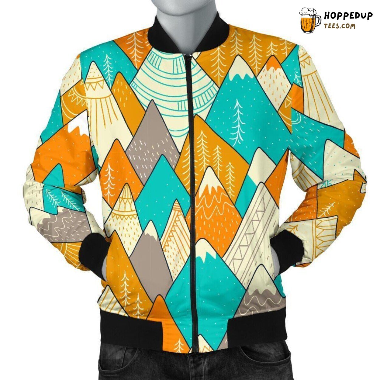 Colorful Mountain Panorama Men’s Bomber Jacket Unique Pattern Design Art