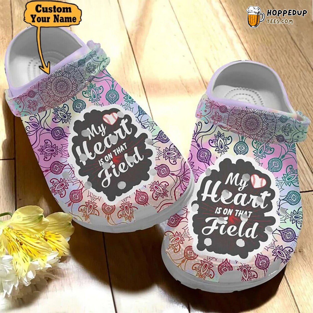 Colorful My Heart Is On That Field Themed Comfortable Clog Shoes