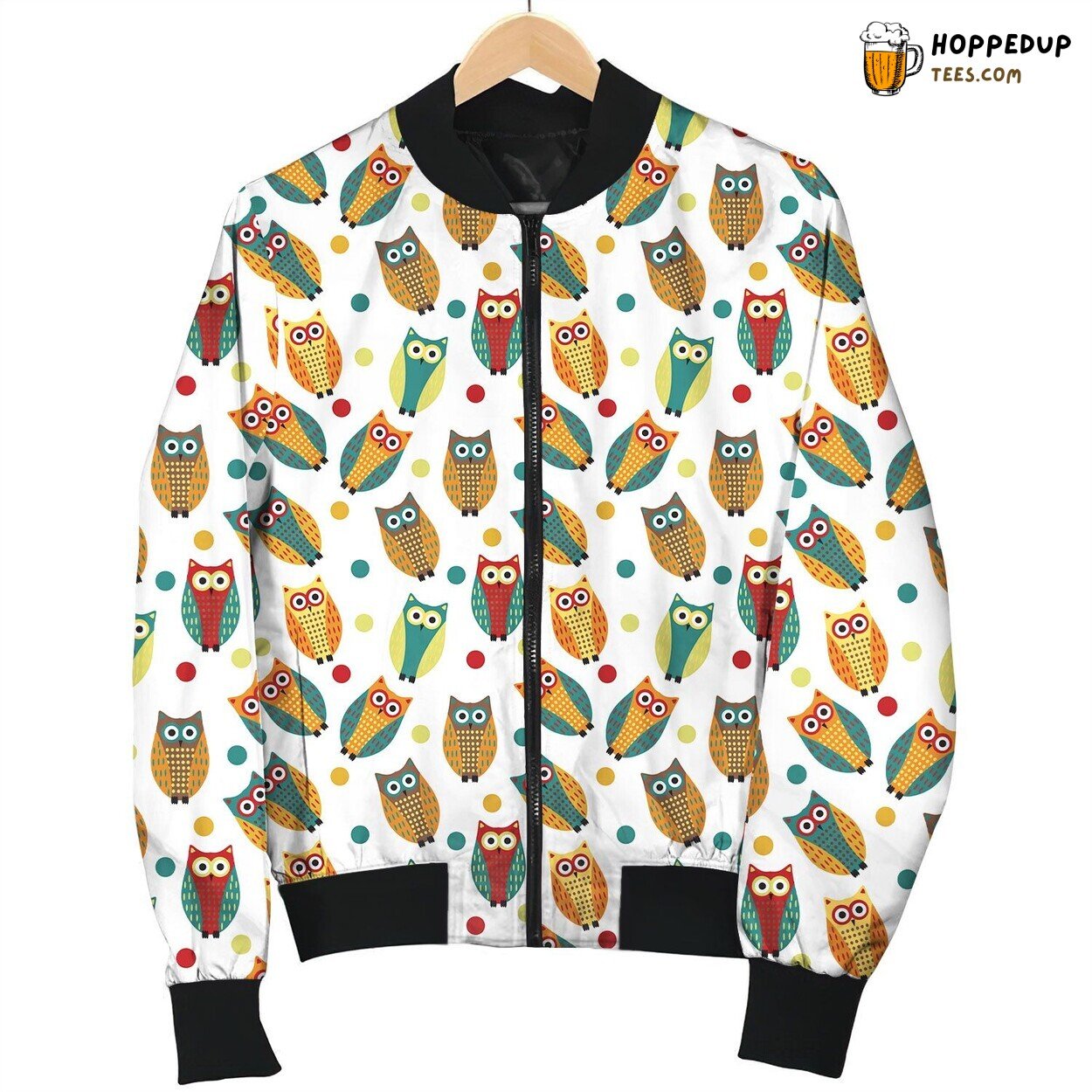 Colorful Owl And Dots Adorable Bomber Jacket
