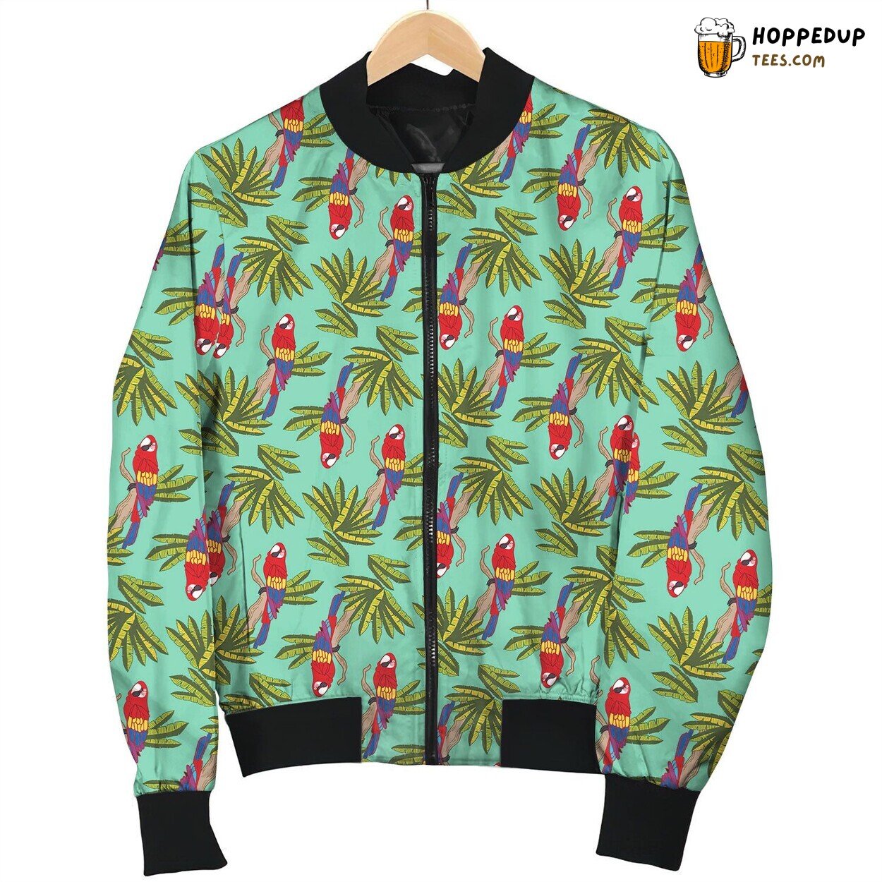 Colorful Parot Hangging Up Down On Tree Bomber Jacket