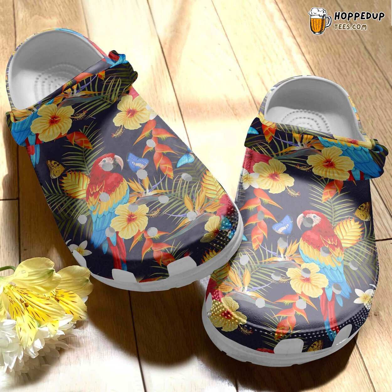 Colorful Parrot Exotic Flowers Themed Gifts Women Girl Clogs
