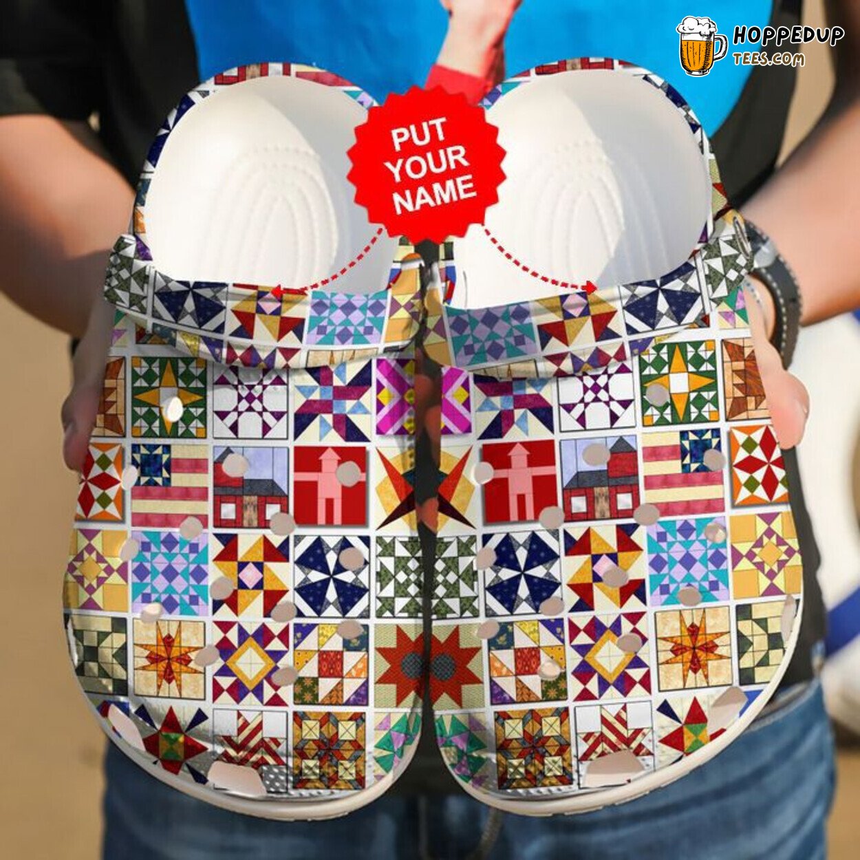 Colorful Quilting Funny Pattern Themed Clog Shoes for Hobbyists