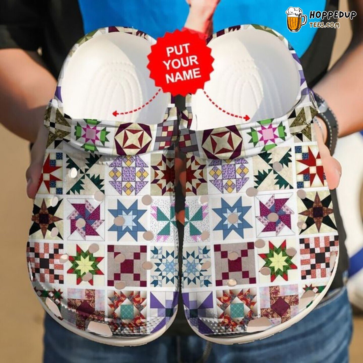 Colorful Quilting Quilt Block Themed Comfortable Unique Design Clog Shoes