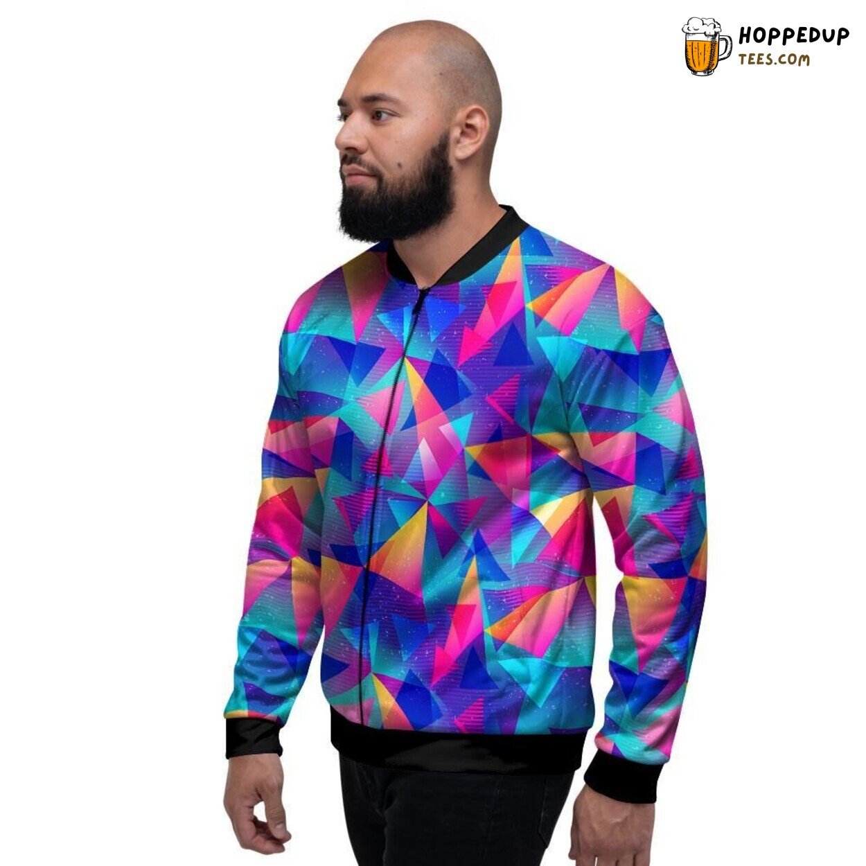 Colorful Rainbow Triangle Geometric Design Men’s Bomber Jacket Modern Pattern