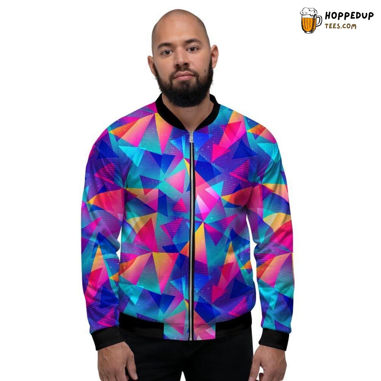 Colorful Rainbow Triangle Geometric Design Men’s Bomber Jacket Modern Pattern