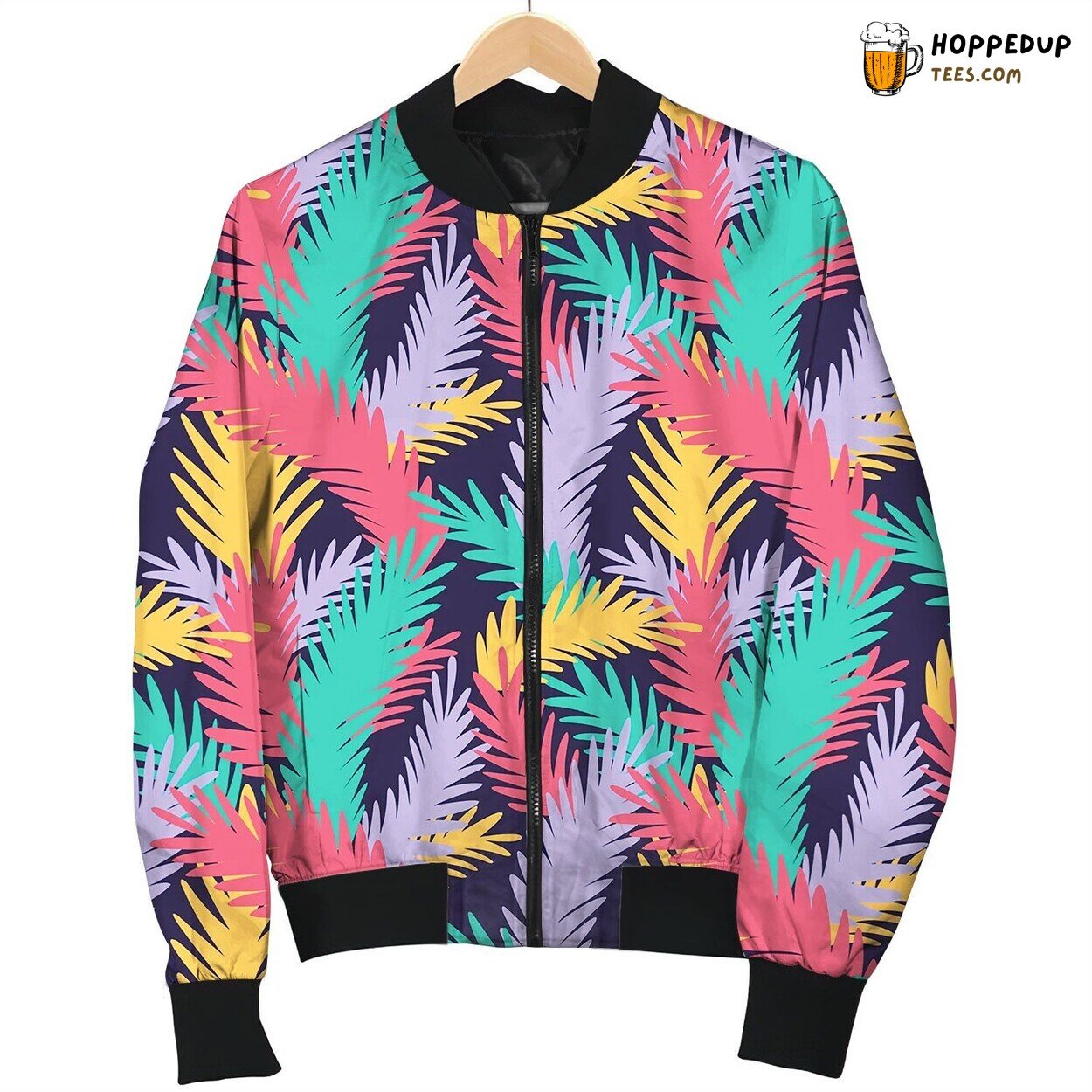 Colorful Seamless Pattern With Tropical Leaves Bomber Jacket