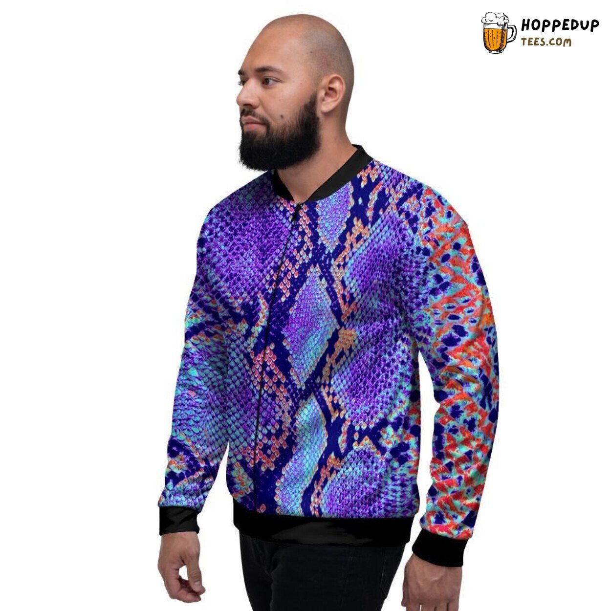 Colorful Serpent Scales Snakeskin Art Display Men’s Bomber Jacket Exotic Beauty