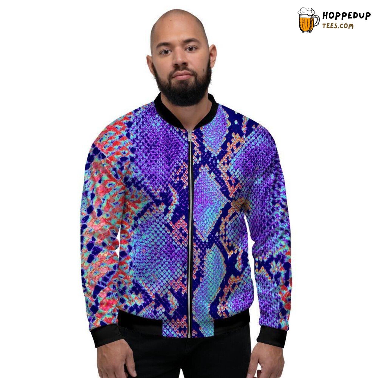 Colorful Serpent Scales Snakeskin Art Display Men’s Bomber Jacket Exotic Beauty