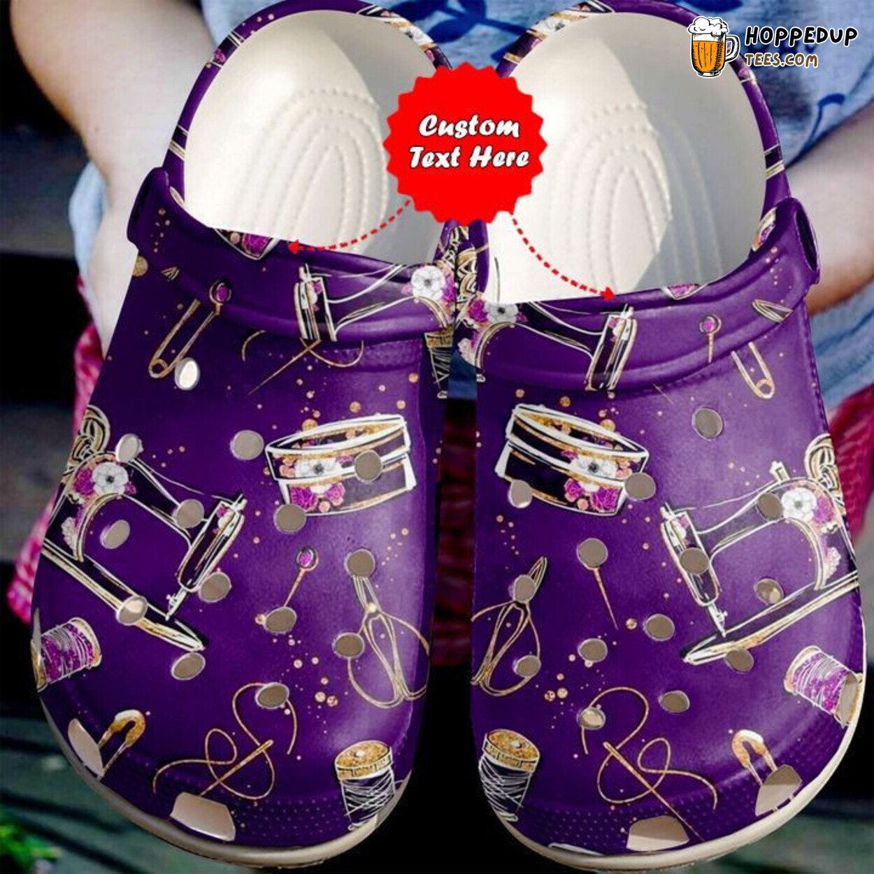 Colorful Sewing Pattern Themed Comfortable Clog Shoes for Craft Enthusiasts