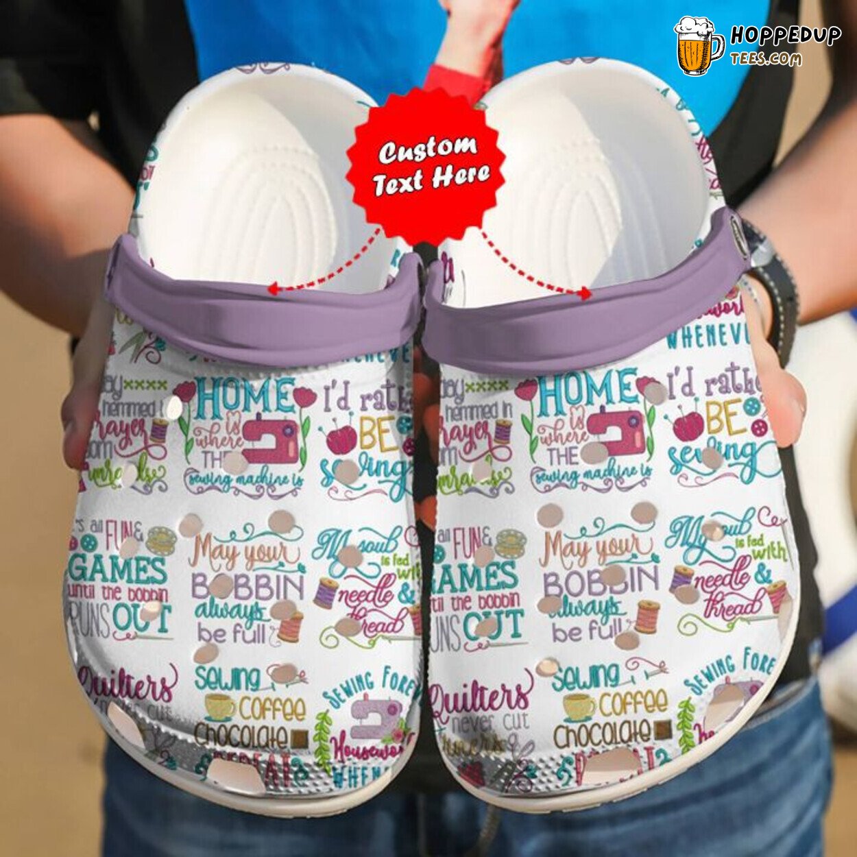 Colorful Sewing Sew Coffee Repeat Themed Clog Shoes for Crafters