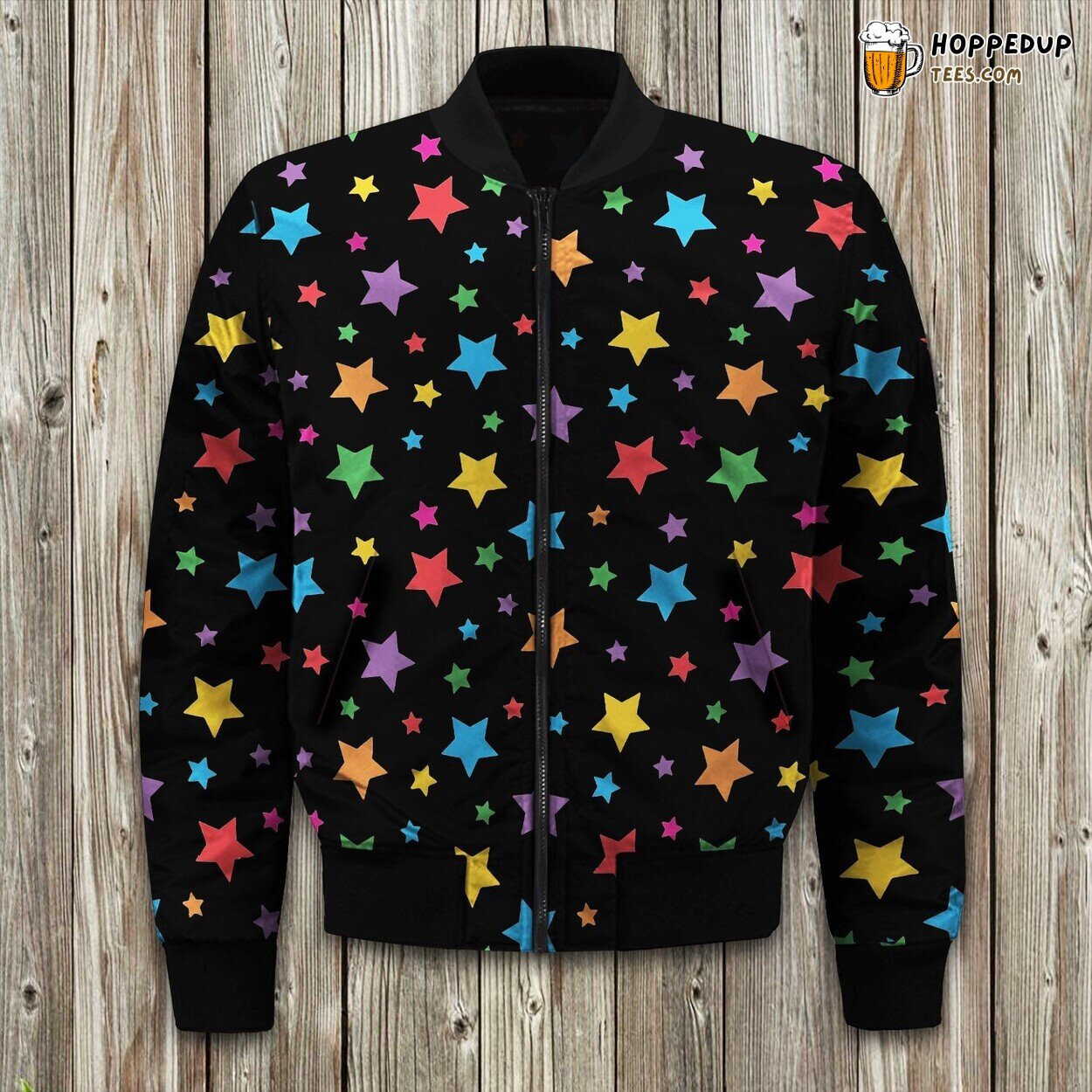 Colorful Star Patterns Winter Bomber Jacket Tailored Fit Stylish Warm