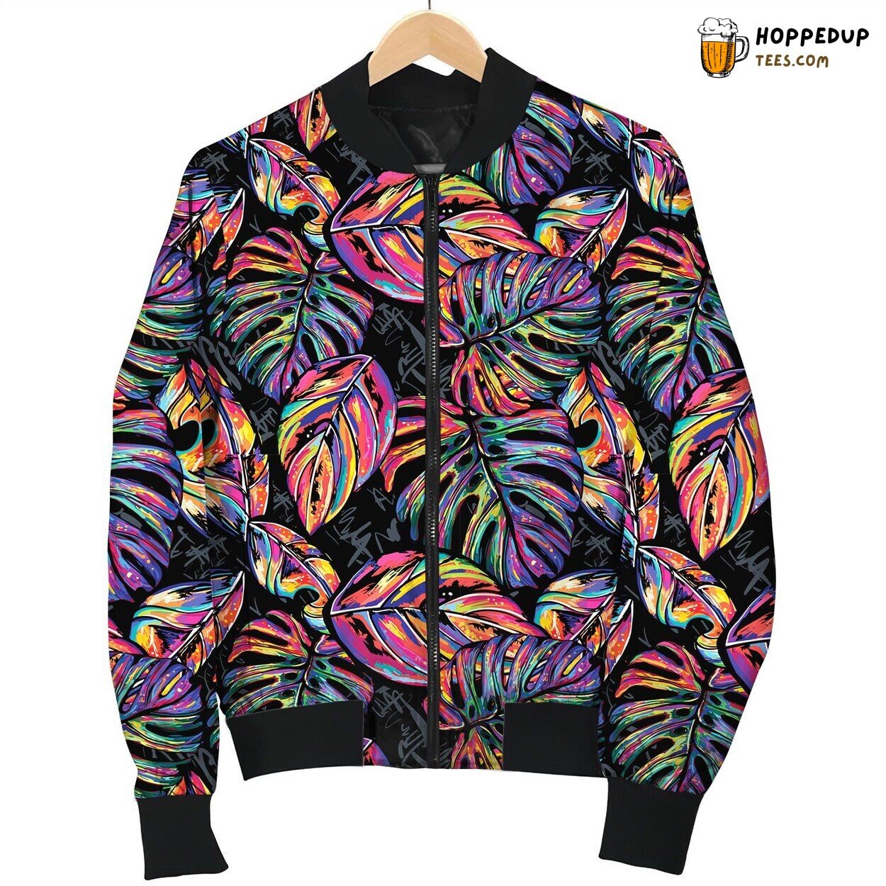 Colorful Tropical Leaves Winter Bomber Jacket Superior Warm Comfort