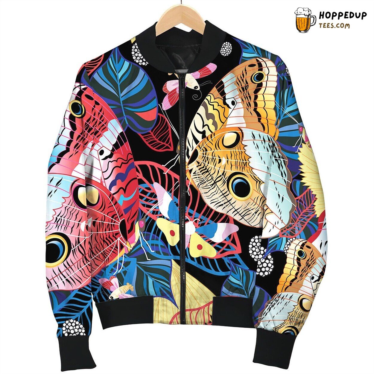 Colorful Tropical Pattern Exotic Butterflies Bomber Jacket