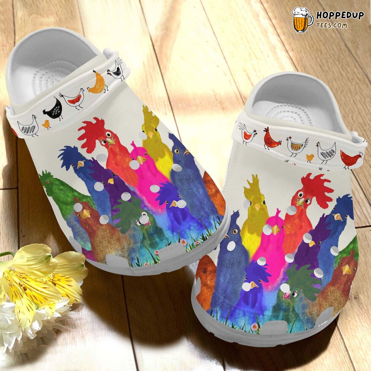 Colorful Watercolor Rooster Croc Shoes for Birthday Girls Unique Chicken Art