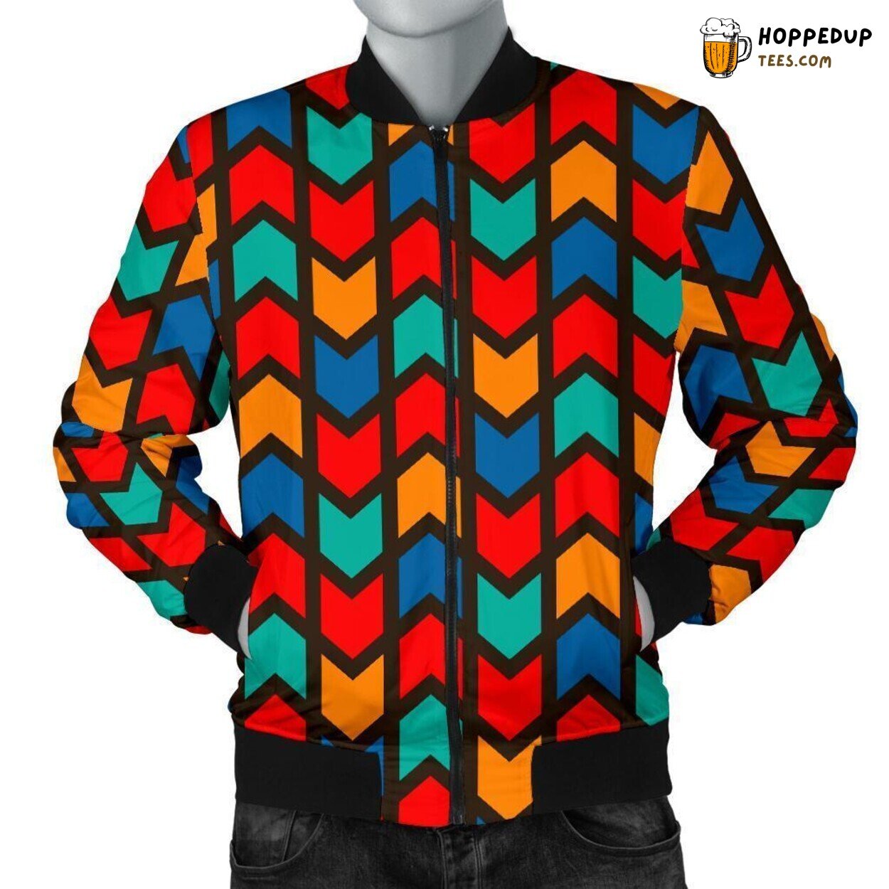 Colorful Zig Zag Vibrant Men’s Bomber Jacket Distinct Patterned Artistic Design