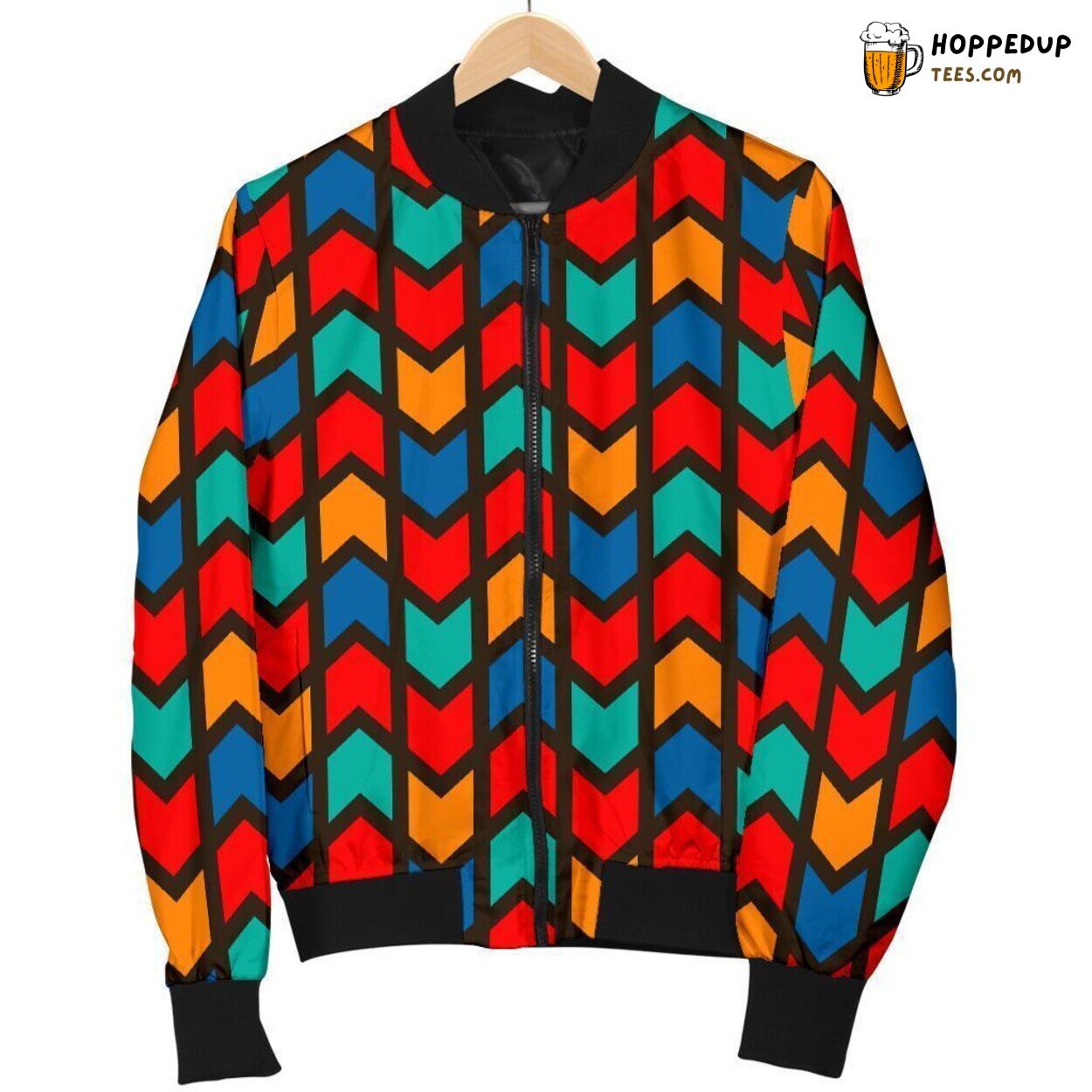 Colorful Zig Zag Vibrant Men’s Bomber Jacket Distinct Patterned Artistic Design