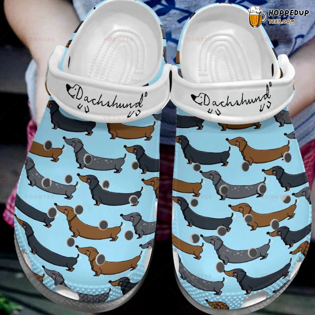 Colors My Love Dachshund Blue Themed Comfy Rubber Clog Shoes for Dog Fans