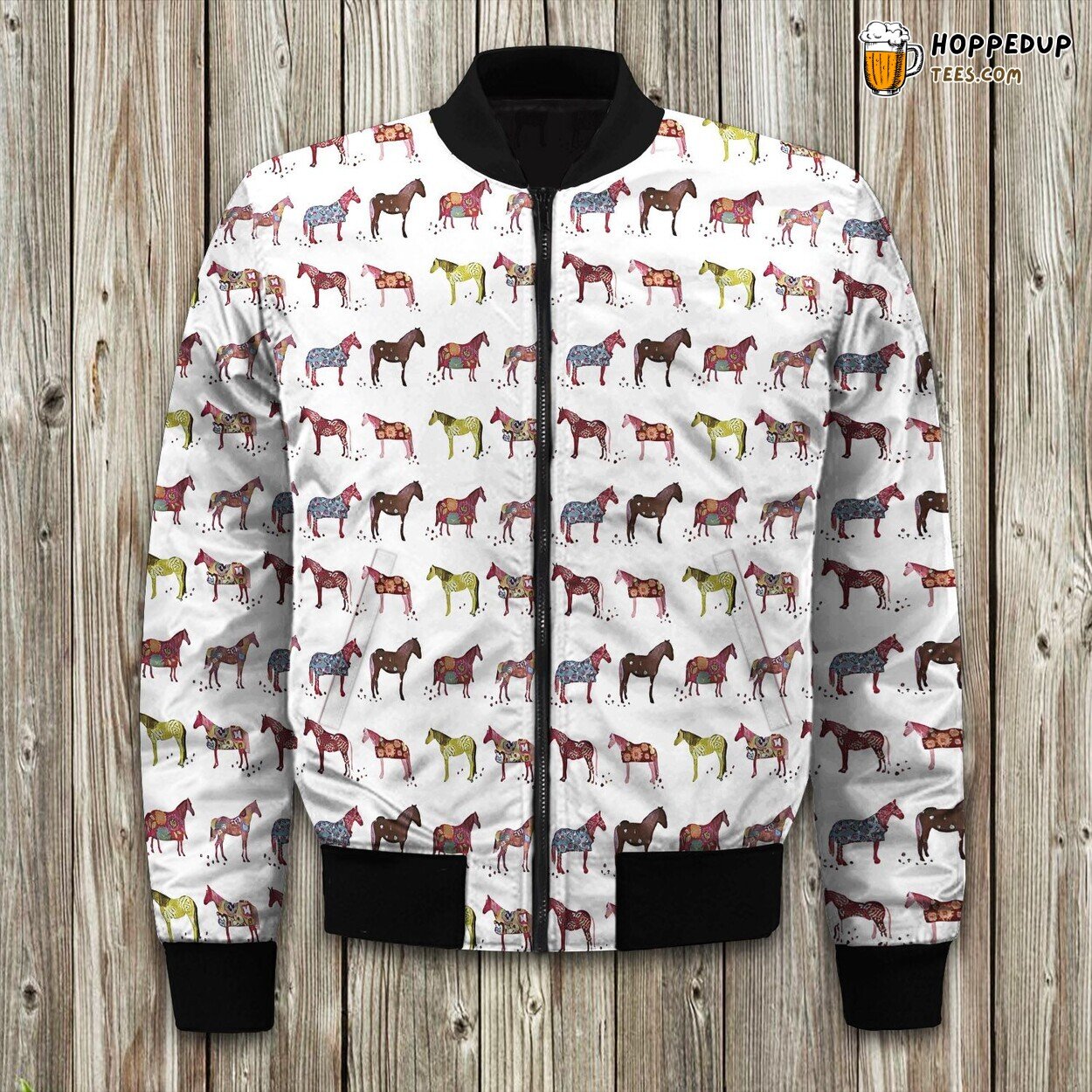 Colourful Horse Art Bomber Jacket Winter Jacket Galloping in Vivid Colors