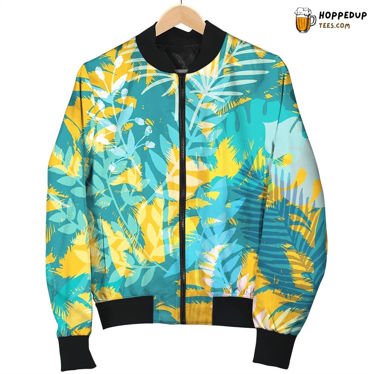 Colourful Trendy Seamless Exotic Pattern With Palm Bomber Jacket