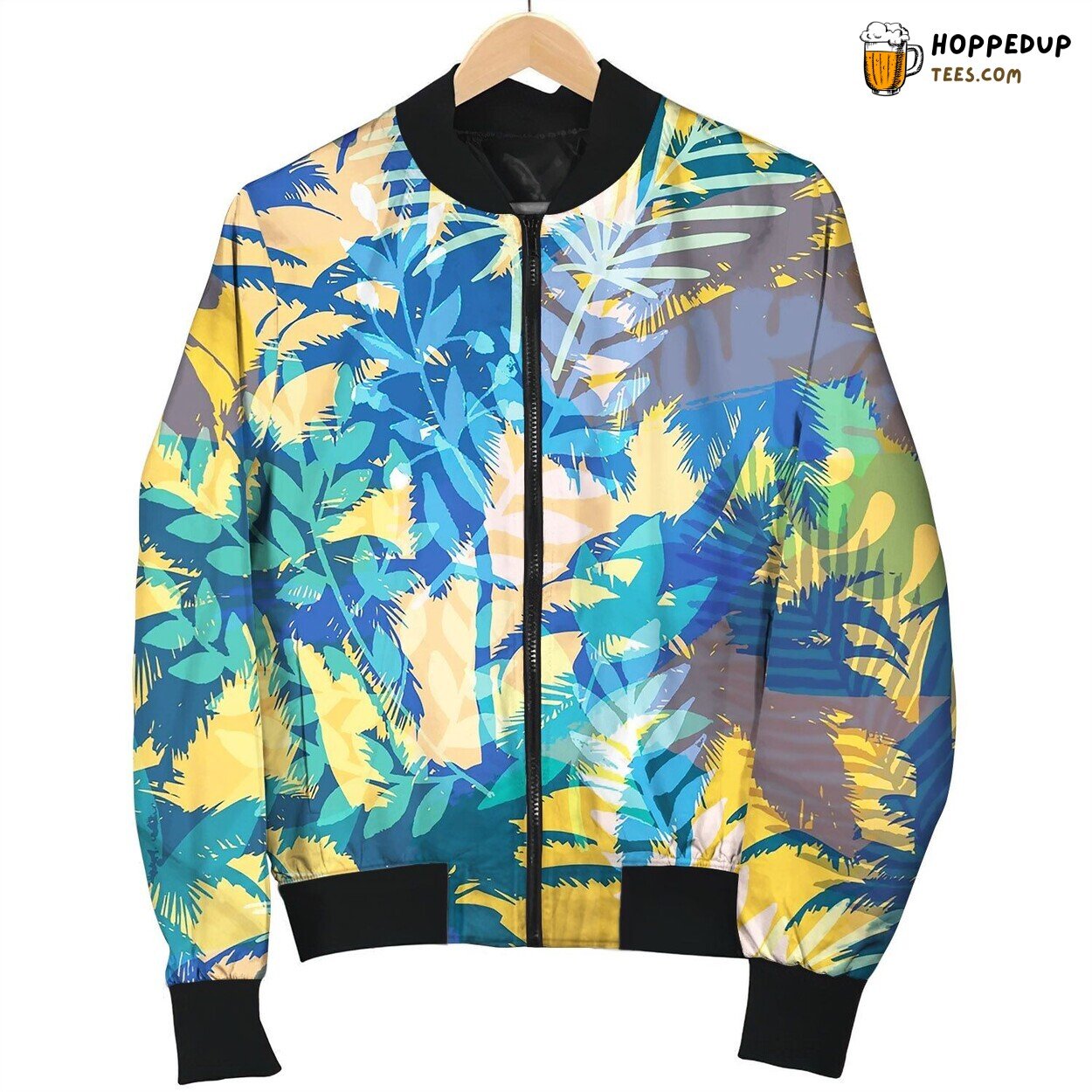 Colourful Trendy Seamless Exotic Pattern With Palm Love Bomber Jacket